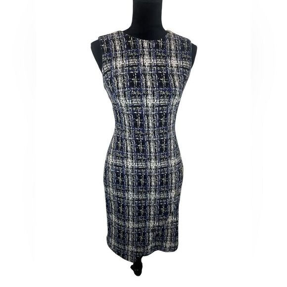 NWOT DKNY TWEED PRINTED ASYMMETRICAL BUTTON PLAID BUSINESS DRESS WOMENS SIZE 2 - Picture 2 of 14